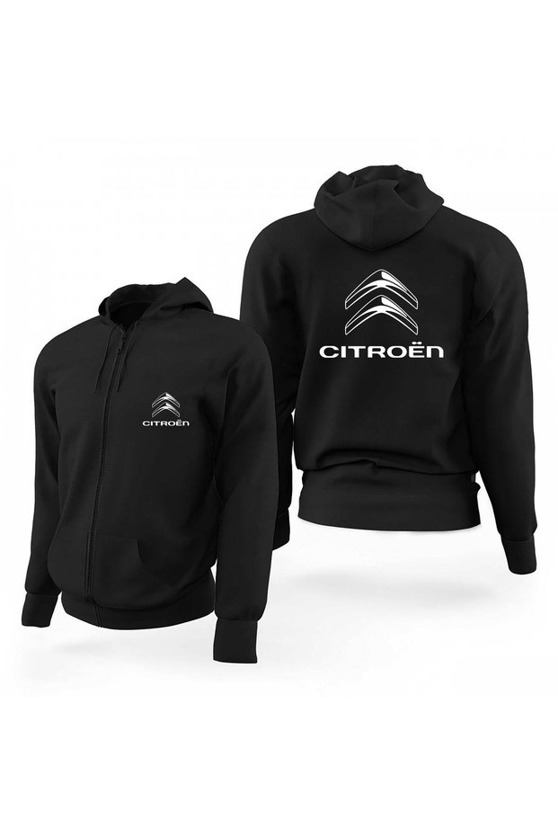 Citroen Logo Text Black Zippered Limited Edition Hooded Sweatshirt