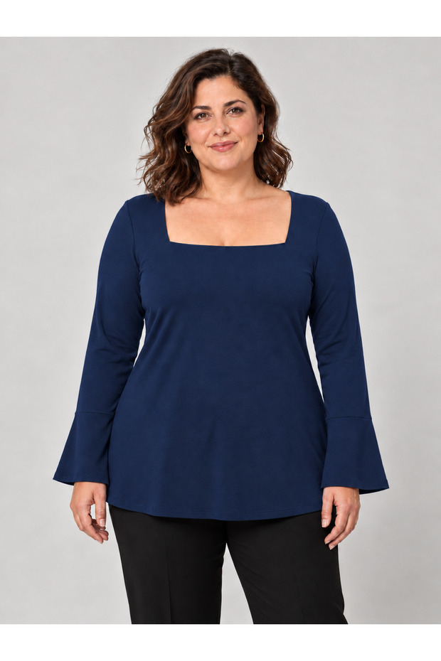 Plus Size Square Neck Flounce Sleeve Blouse