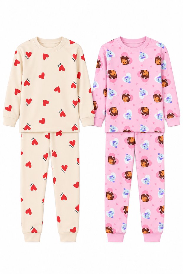 Girl's 2-Piece Li 100% Cotton Long Sleeve Heart and Gabby Patterned Pajama Set