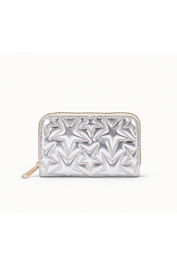 Women's Star Patterned Quilted Wallet – Zippered Multi-Compartment Card Holder and Coin Purse