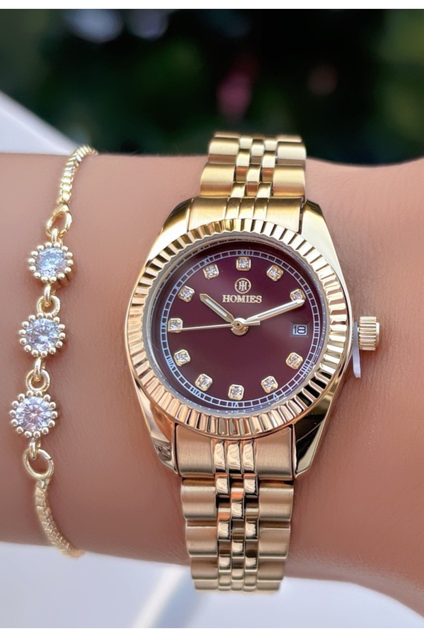 Gold Color Minimal Case-Steel Strap Women's Wristwatch -Waterproof- with Bracelet Gift