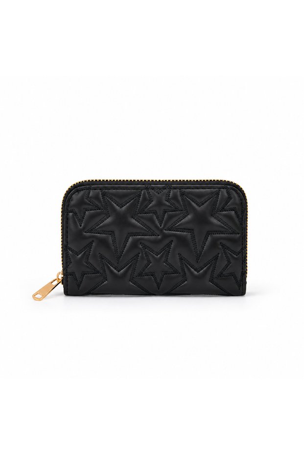 Women's Star Patterned Quilted Wallet – Zippered Multi-Compartment Card Holder and Coin Purse