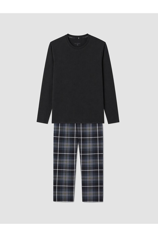 Ozmarka New Season Anthracite Patterned Men's Pajama Set