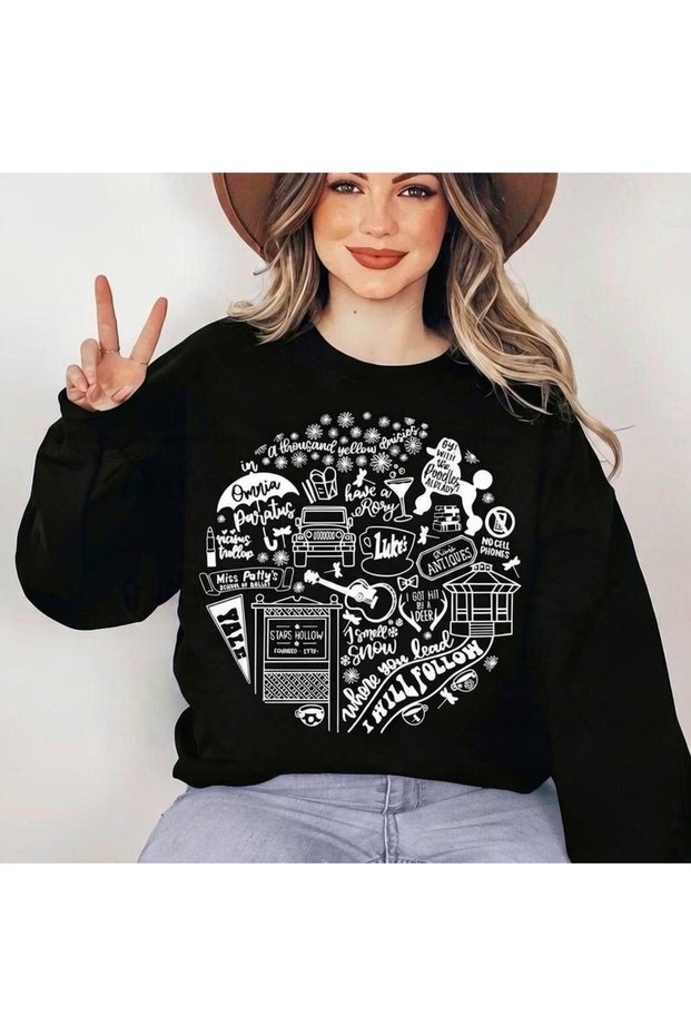 Gilmore Girls Lukes Design Printed Cotton 3 Thread Threaded Crew Neck Oversize Sweatshirt