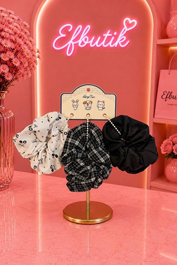 Black Gingham 3-Piece Hair Clip