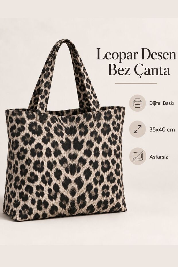 Leopard Patterned Cloth Bag 35X40 cm | Digital Printed Daily Shoulder and Shopping Bag