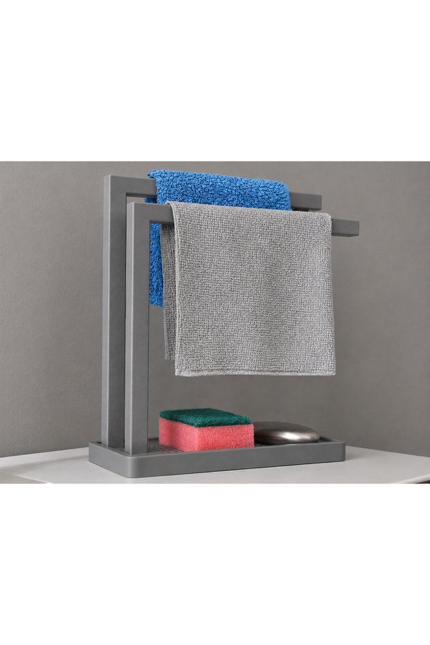 3D Printed Towel Holder and Soap Dish Organizer - Multi-Purpose Organizer for Above the Sink - Gray