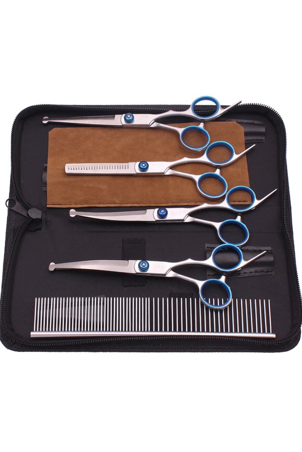 C3066YinPYSXC 6.0'' Pet Grooming Safety Scissors Hair Cutting Curved Thinning Comb Shears Sets For H