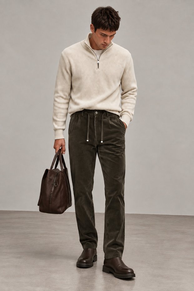 Lace-Up Waist Corduroy Men's Trousers | Mew6111553-1