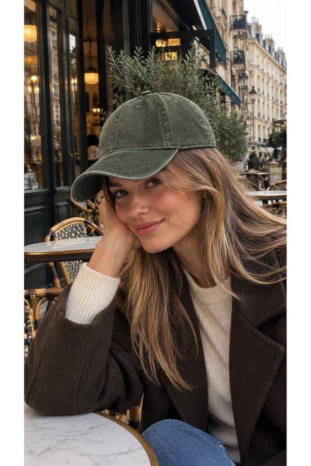 Khaki Washed Denim Women's Cap Hat