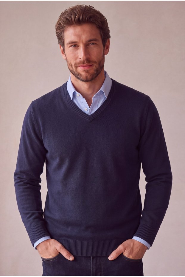 Classic Wool Blend V-Neck Men's Knitwear Sweater