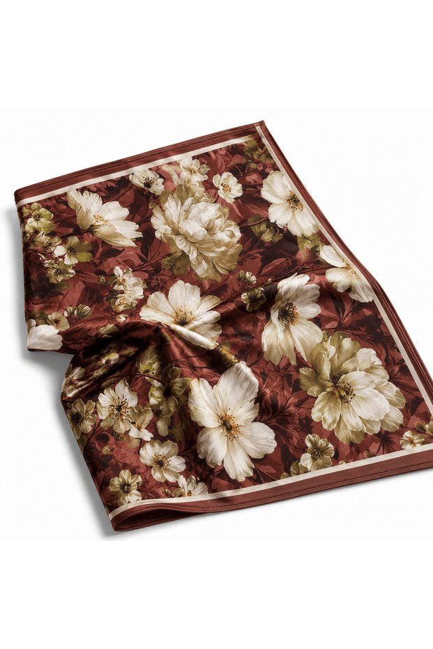 Modal Silk Fall Bouquet Pattern Shawl - Dried Rose