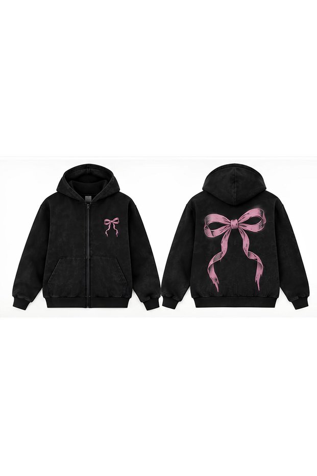 Ribbon Front - Back Printed Hoodie Washable Ninja Sweatshirt