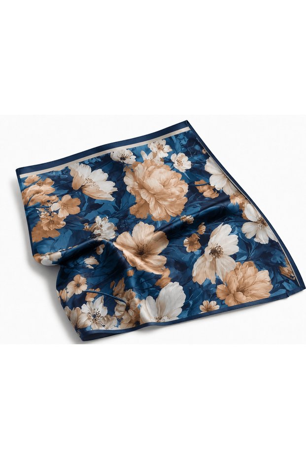Modal Silk Fall Bouquet Pattern Shawl - Petrol Green