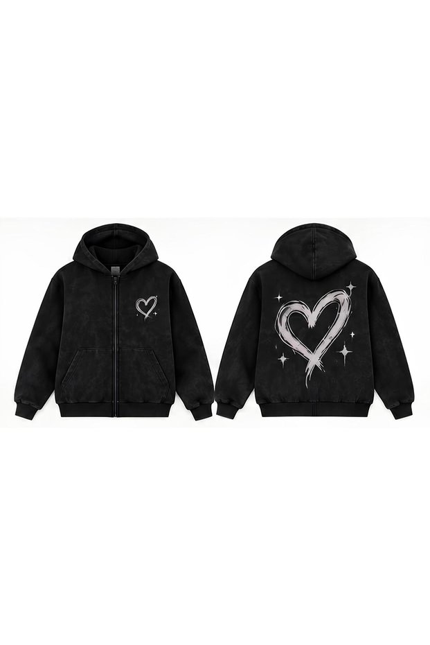 Hearh Front and Back Printed Black Printed Hoodie Washable Ninja Sweatshirt
