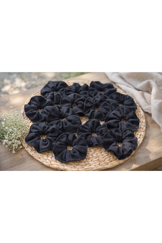 Set of 10 Black Scrunchie Hair Clips – Ruffled Fabric Elastic Hair Clips