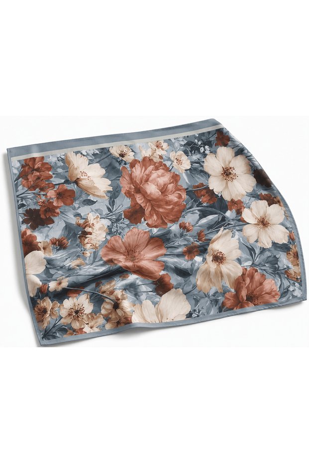 Modal Silk Fall Bouquet Pattern Shawl - Blue Gray