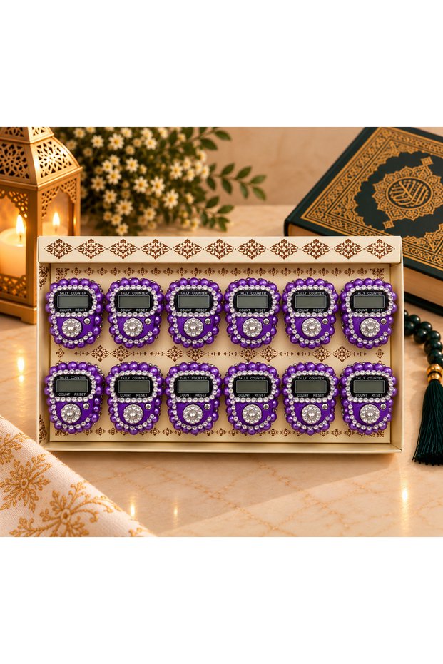 12-Piece Purple Stone Digital Zikirmatik Set Boxed Gift (Haj-Umrah-Mevlüt)