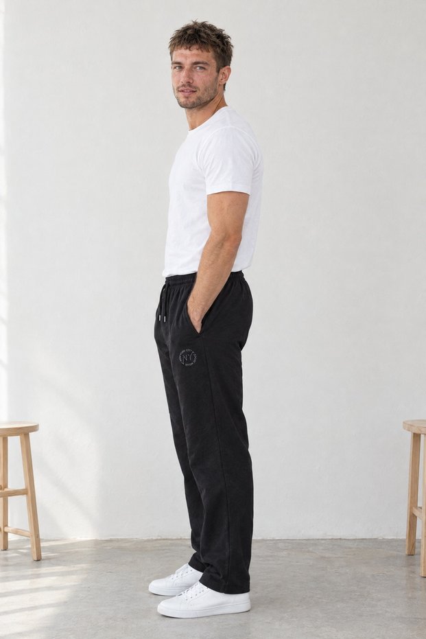 Men's Straight Leg Elastic Waist Basic Sweatpants with Pockets Black