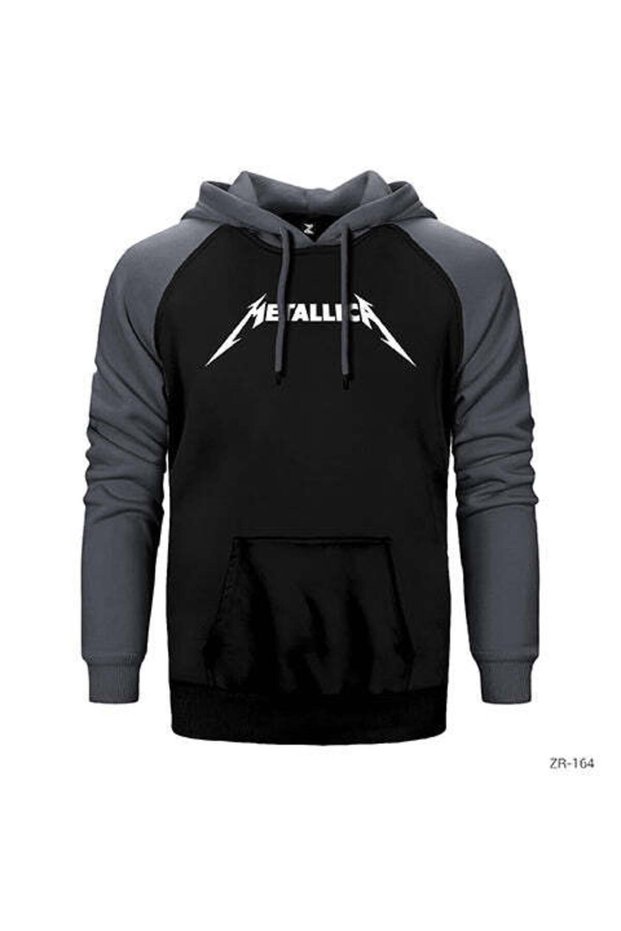 Metallica Classic Logo Gray Double Color Raglan Sleeve Hooded Sweatshirt