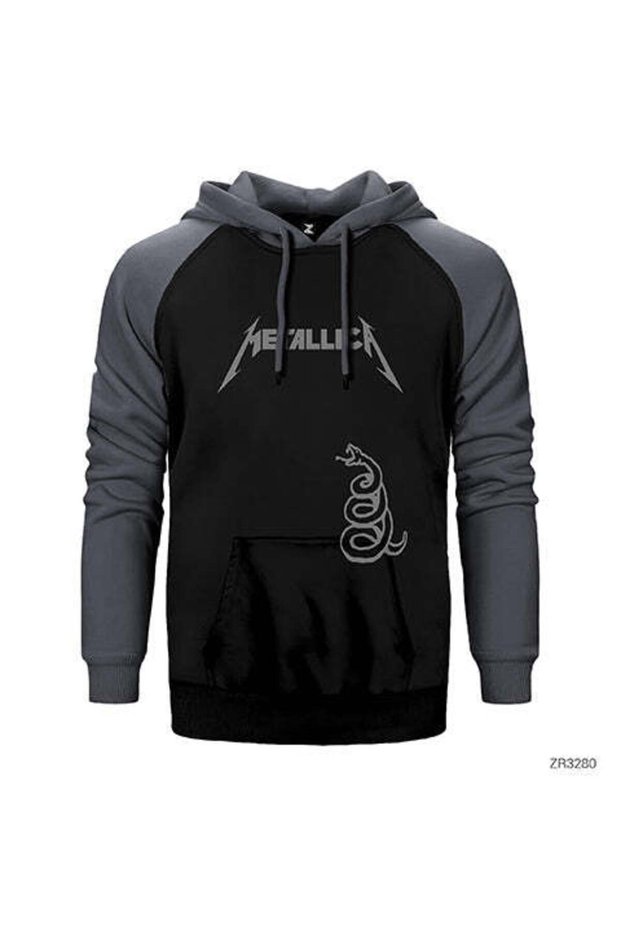 Metallica Snake Gray Double Color Raglan Sleeve Hooded Sweatshirt