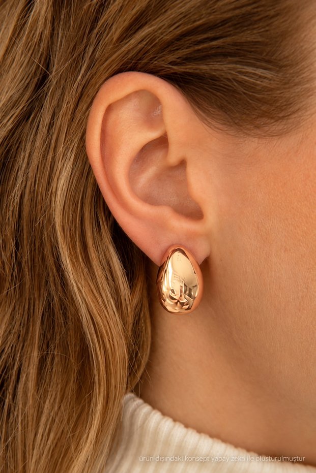 Gold Color Medium Size Drop Teardrop Earrings Model 3 cm