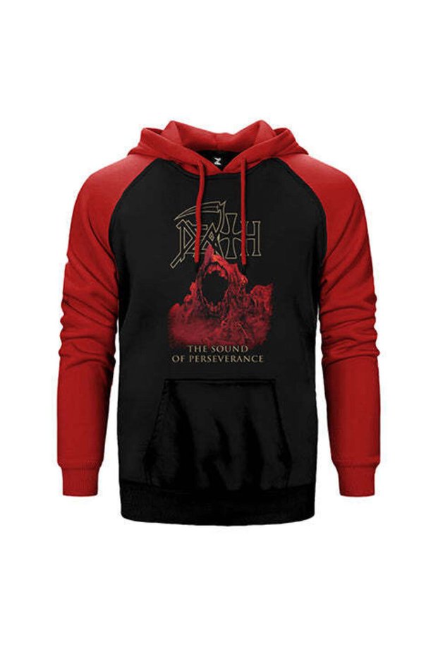 Death the Sound of Perseverance 2 Red Double Color Raglan Sleeve Hooded Sweatshirt
