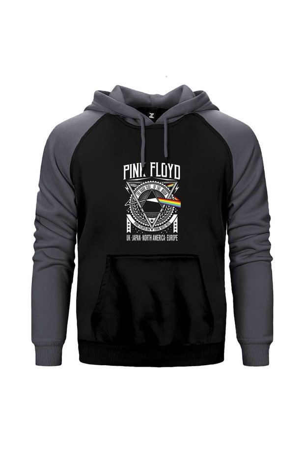 Pink Floyd Tour 1972 1973 Gray Double Color Raglan Sleeve Hooded Sweatshirt
