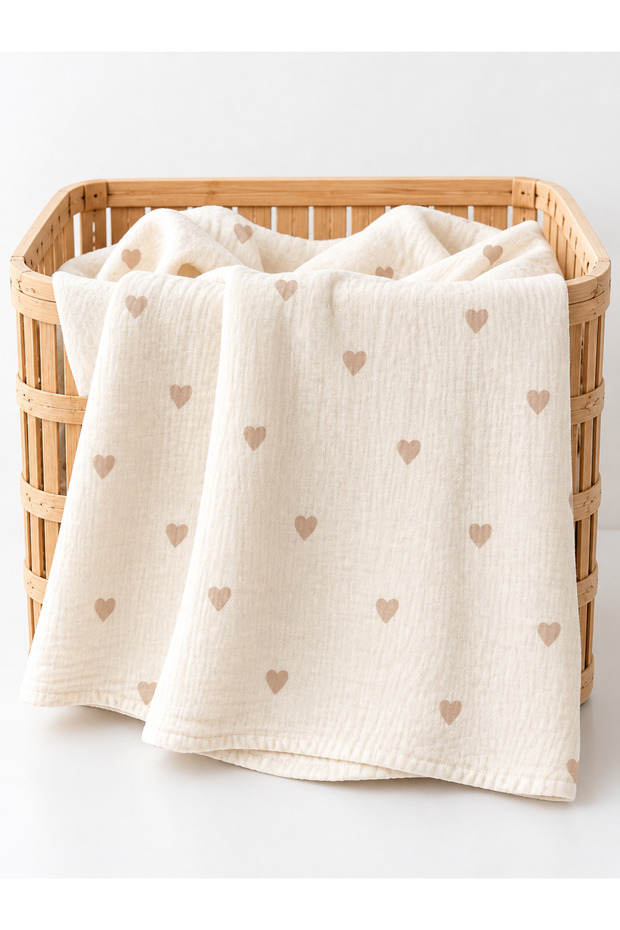 Jakar Woven Heart Muslin Blanket 100X105 100X105 Beige