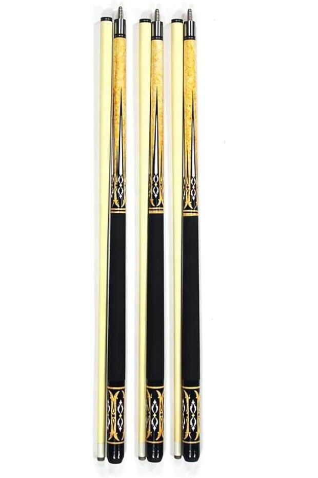 Pool Cues, Pack of 6, 58 Inch, Two-Piece, 13 mm Leather Tip, 19–21 oz