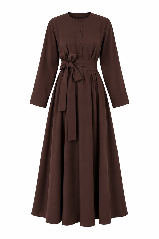 Brown Casual Pleated Dress - 2Y2330