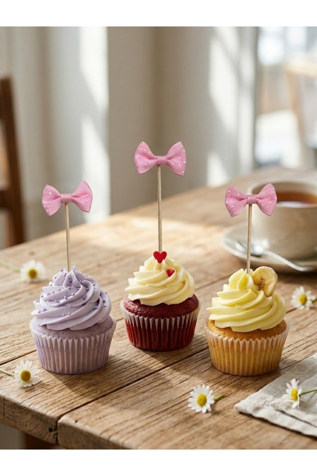 Pink Polka Dot Bow Tie Long Toothpick 10 Pieces 16 cm