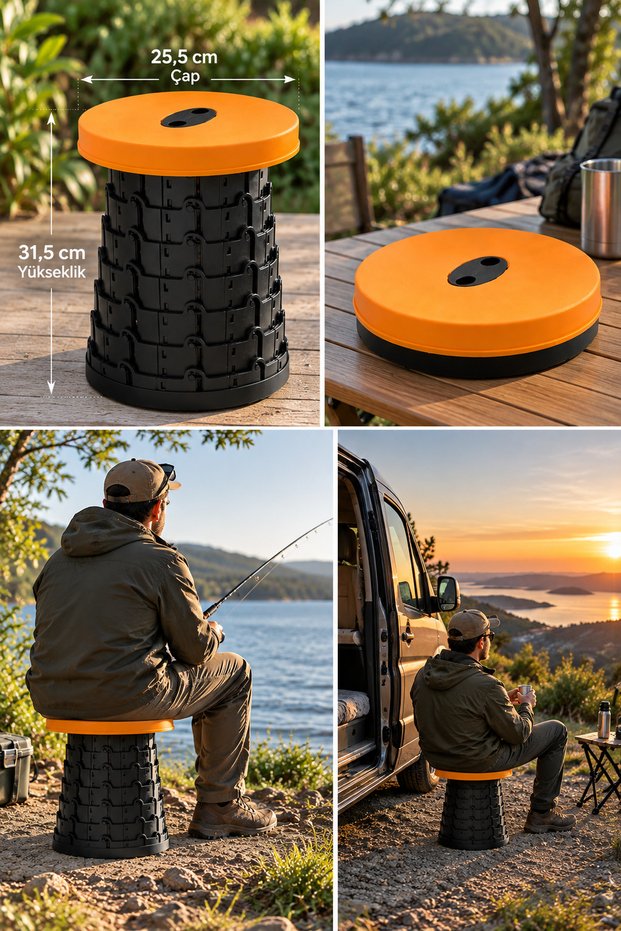 Folding Space-Saving Telescopic Kitchen Home Stool- Portable Lightweight Practical Camping Fishing Picnic Bathroom and Travel Stool Multi-Purpose
