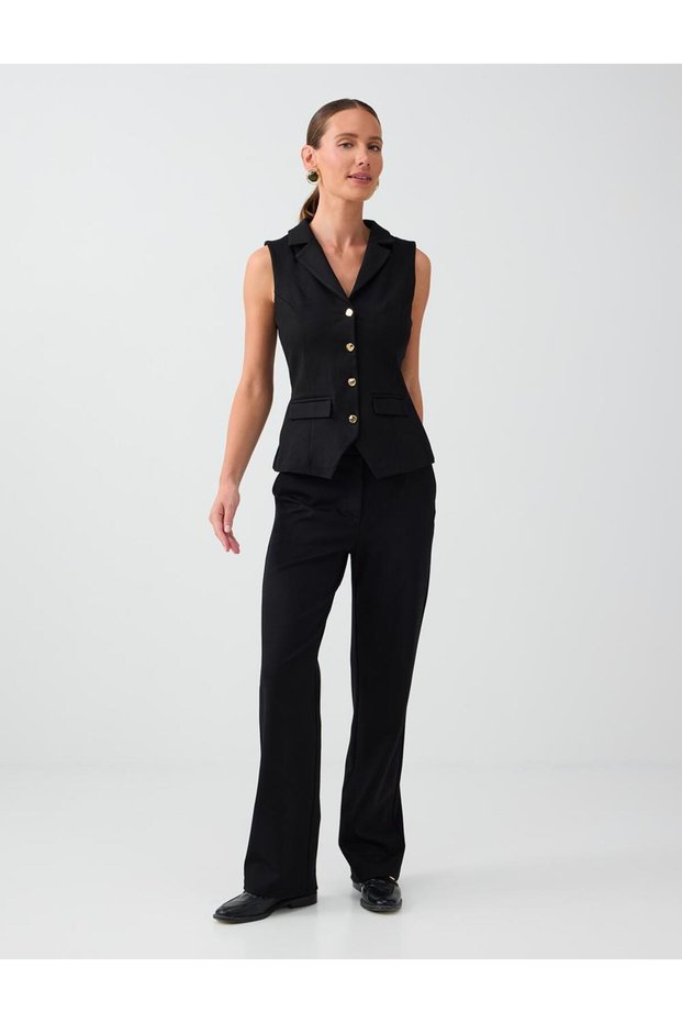 Black Zipper Detailed High Waist Wide Leg Pants