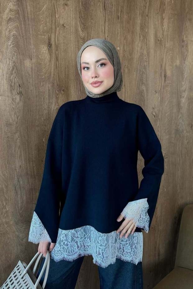 Asil Lace Dty Tunic Navy Blue
