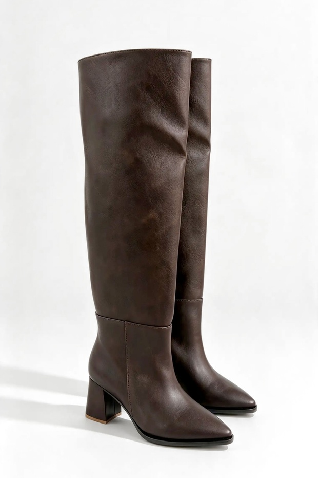Siena Bitter Brown Leather Women's Boots with Heels