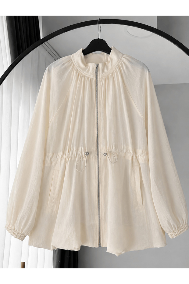 Drawstring Waist Parachute Jacket - 26165 - Cream