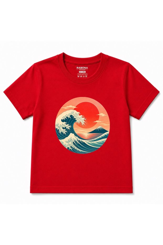 Sunset Wave - Japanese Great Ocean Wave Rising Sun Kids Graphic T-Shirt