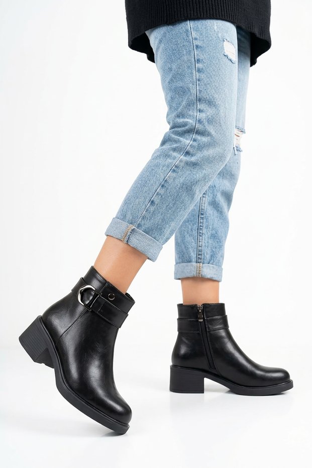 Merlosev Side Buckle Women's Boots Black Leather