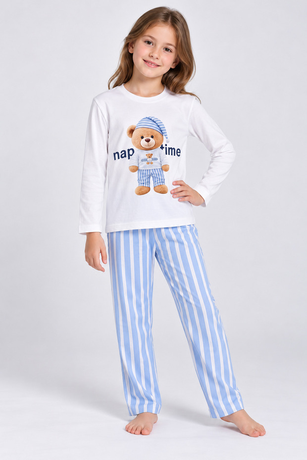 Children's (Girls) Long Sleeve Teddy Bear Printed Pajama Set 100% Cotton