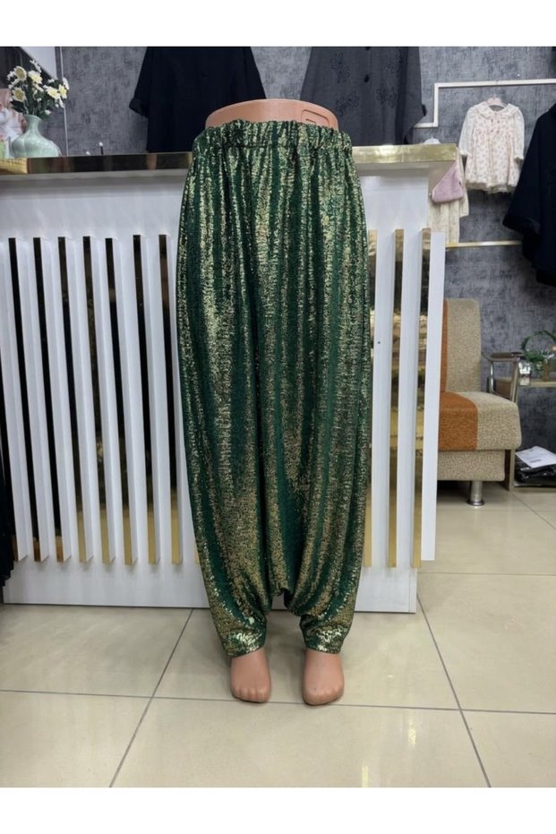 Yesil kadife pullu salvar