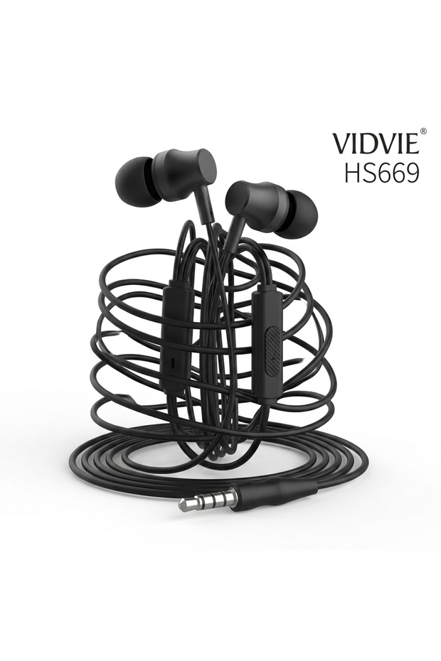 HS669 Wired Earphones 3.5mm Jack, Ergonomic In-Ear Headphones with Microphone and Remote Control, Heavy Bass Corded Earbuds for Phones, Laptops and Tablets - Black