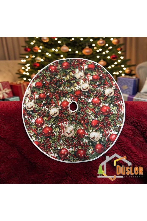 Christmas Themed New Year Figure Patterned Christmas Tree Foot Mat, Christmas Tree Bottom Cover, New Year Pine Tree Skirt Washable with Velcro