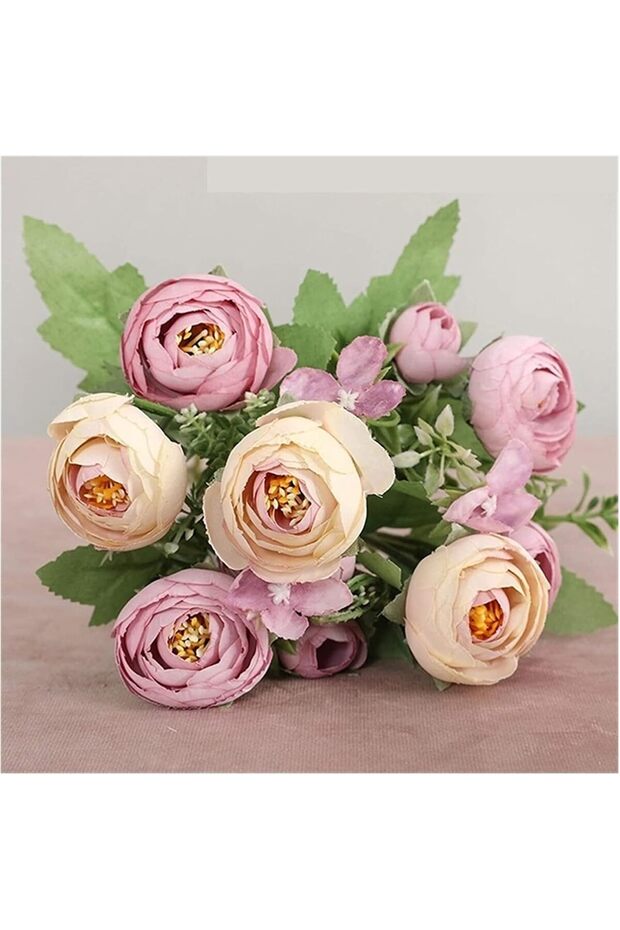 Artificial Flowers 1 Bouquet 12 Heads Artificial Peony Tea Rose Flowers Camellia Silk Fake Flower Flores for DIY Home Garden Wedding Decoration Fake Flowers (Color : D)