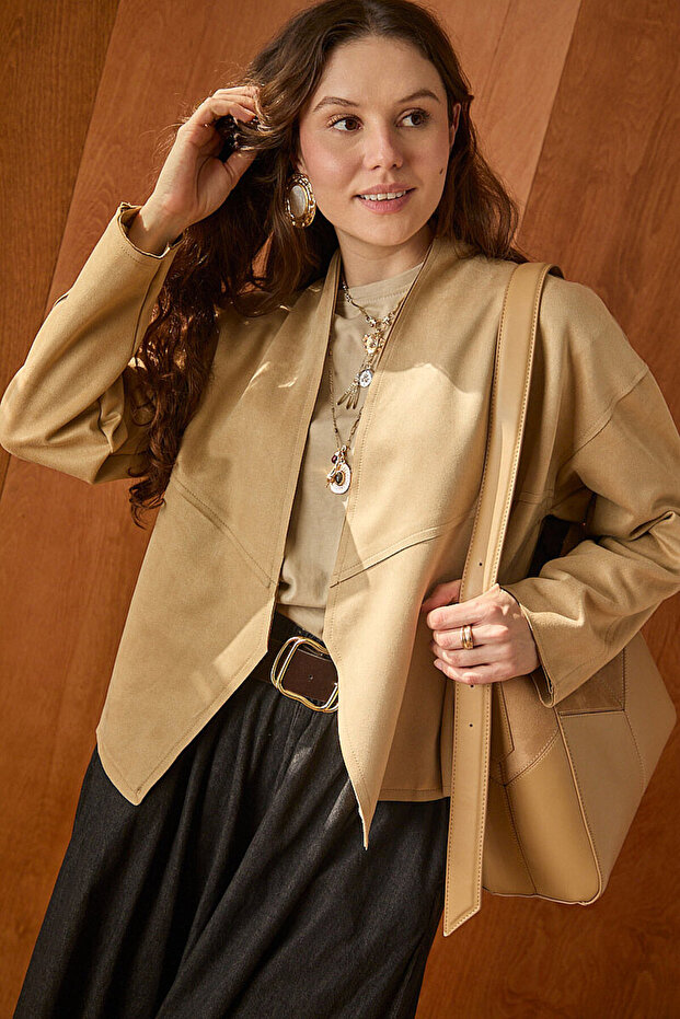 Suede Cutwork Jacket Beige