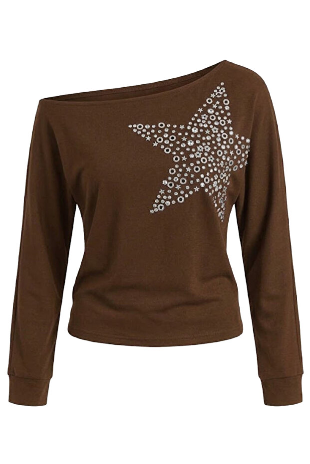 Yıldız Drop Open Collar Blouse-Brown Brown