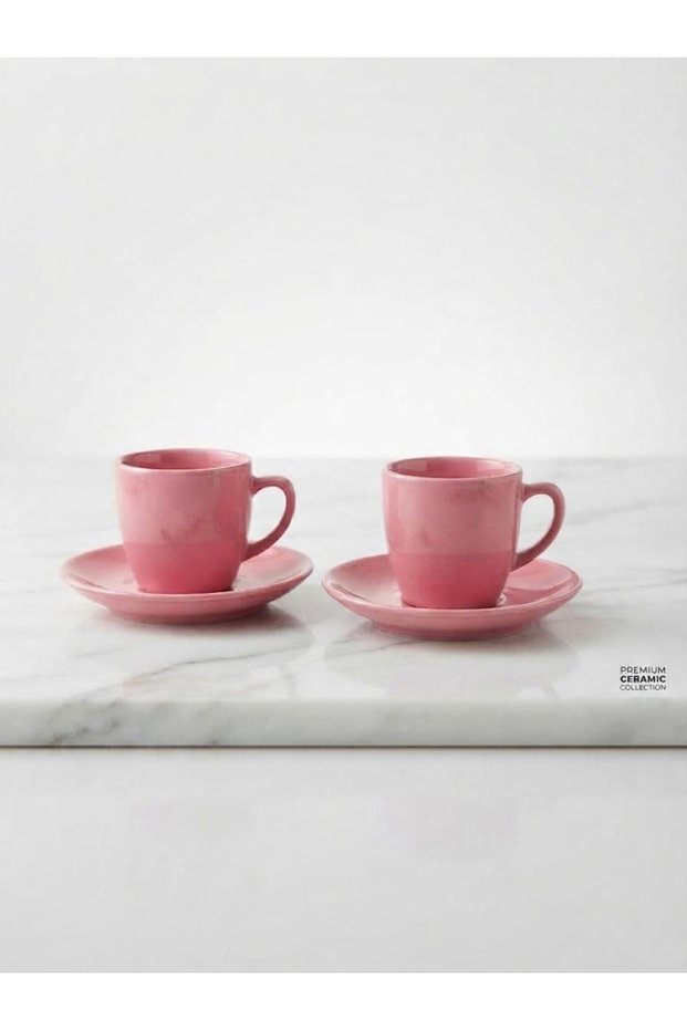 Premium Ceramic Turkish Coffee Cup Set for 2 People - Pink