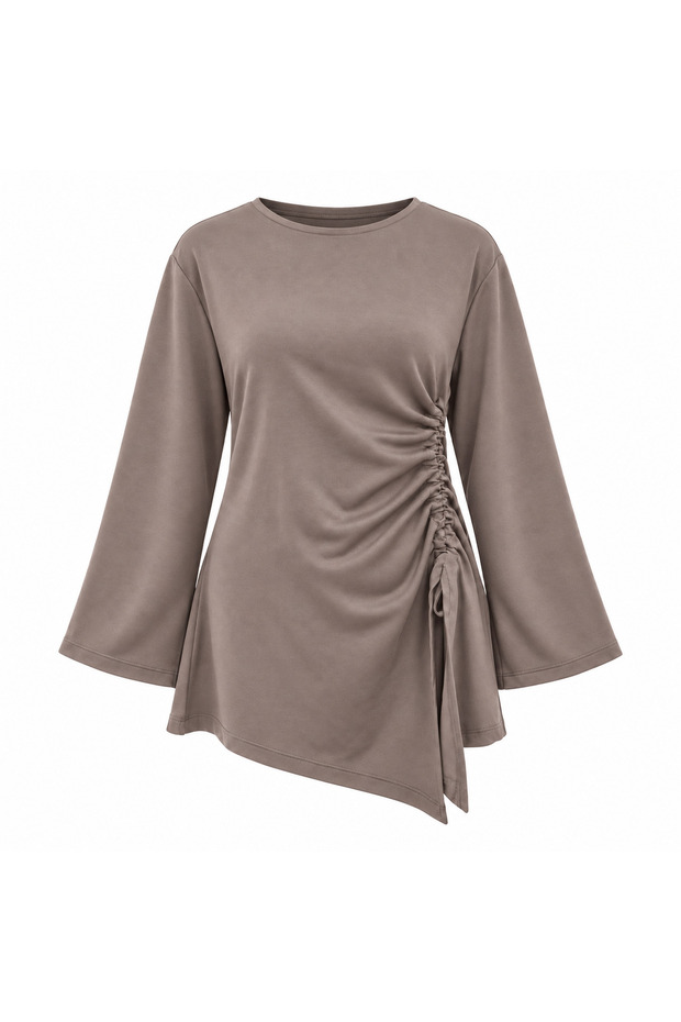 Women's Modal Fabric Side Gathered Asymmetrical Tunic with Tie Detail 0248