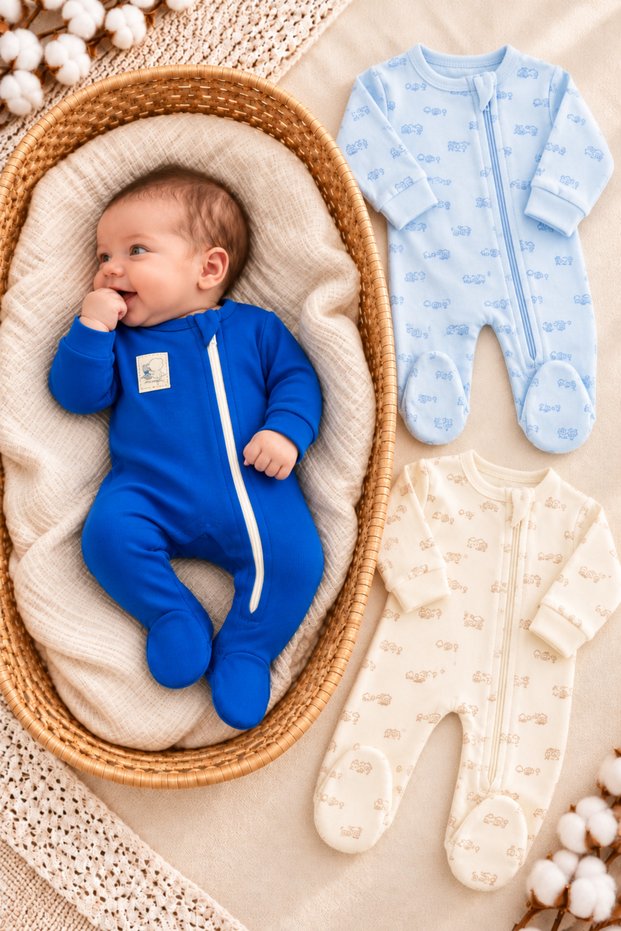 Baby Boy 3-Piece Jumpsuit Set Sleeping Bag Cotton Zippered Safety Newborn One Size Seasonal 0-3 Months