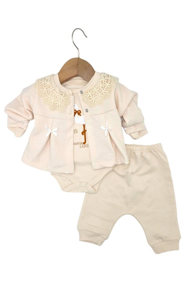 Baby Girl Lace Collared Jacket, Newborn 0-3-6-9 Months Long Sleeve Snap-On Bodysuit 3-Piece Set